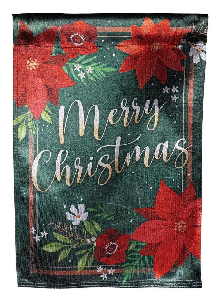 Merry Christmas Floral Garden Flag ~ 2-Sided Lustre Holiday Yard Decor heartlandflags