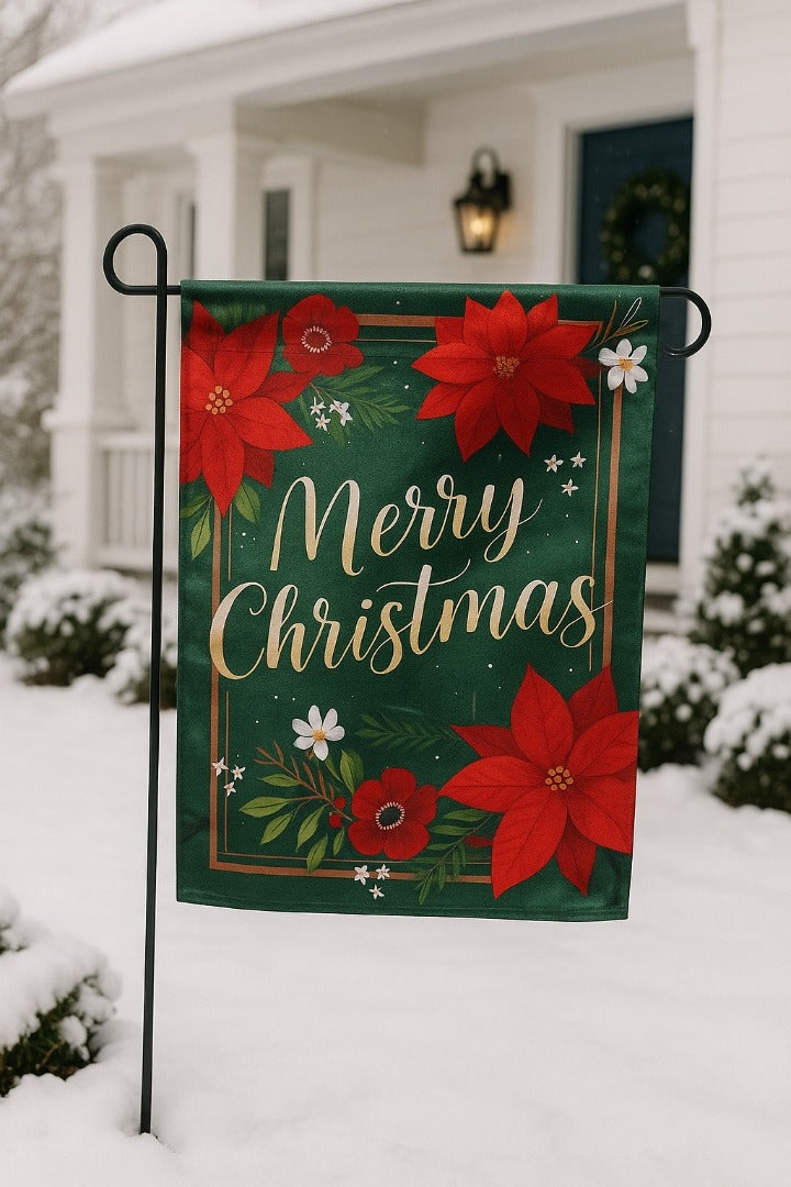 Merry Christmas Floral Garden Flag ~ 2-Sided Lustre Holiday Yard Decor heartlandflags