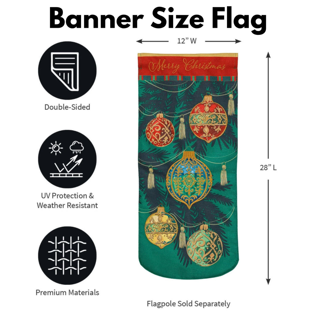 Merry Christmas Ornaments 2-Sided Long Garden Flag, 12.5 x 28 Inches heartlandflags