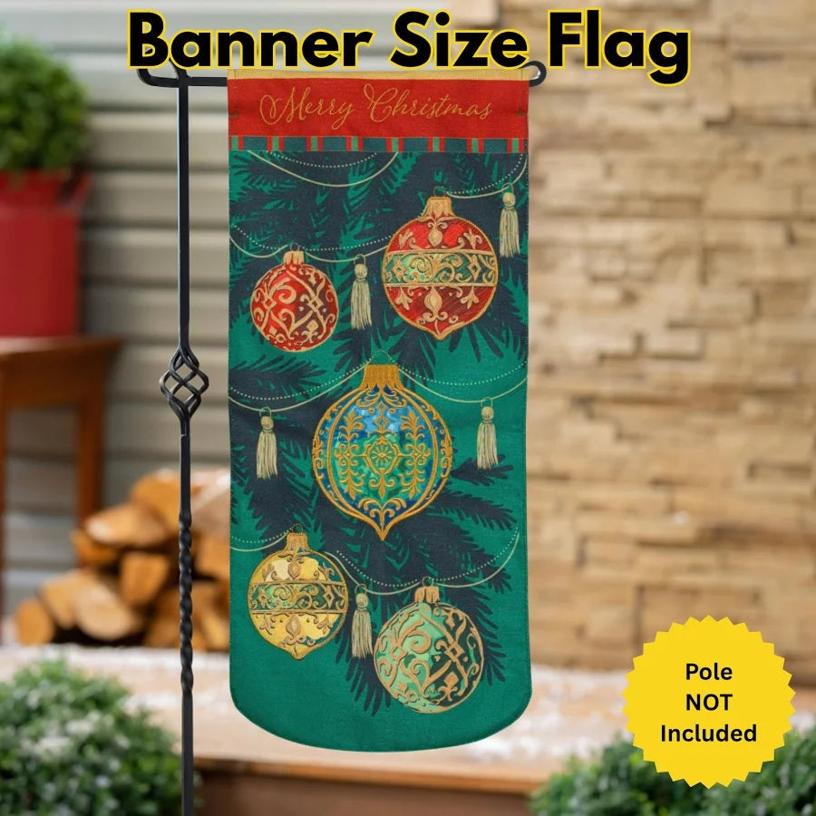 Merry Christmas Ornaments 2-Sided Long Garden Flag, 12.5 x 28 Inches heartlandflags