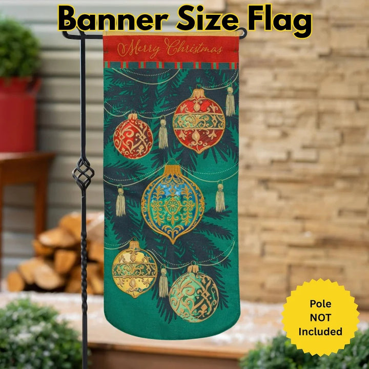 Merry Christmas Ornaments 2-Sided Long Garden Flag, 12.5 x 28 Inches heartlandflags