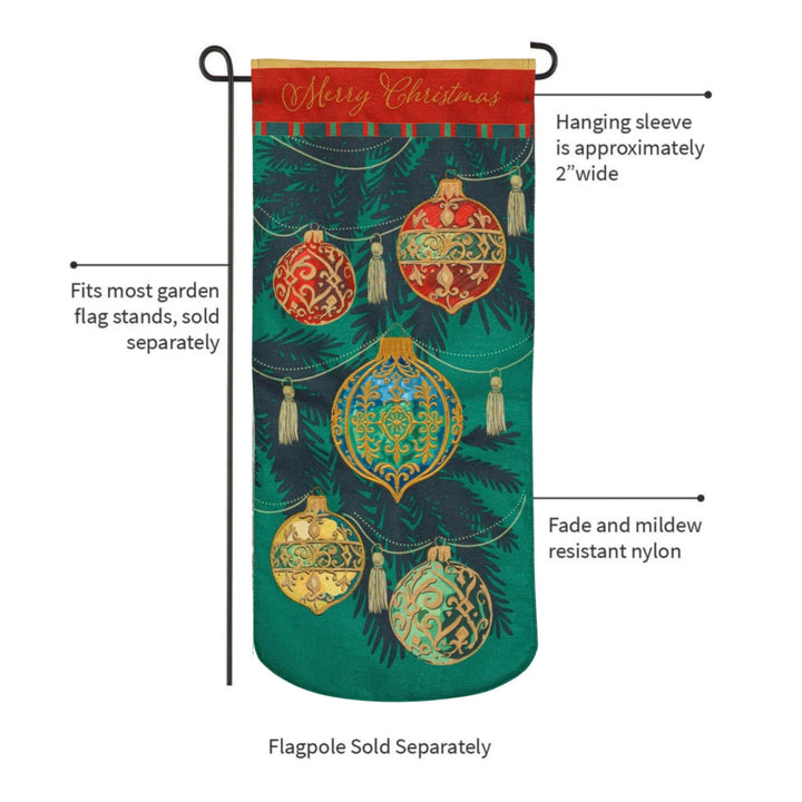 Merry Christmas Ornaments 2-Sided Long Garden Flag, 12.5 x 28 Inches heartlandflags