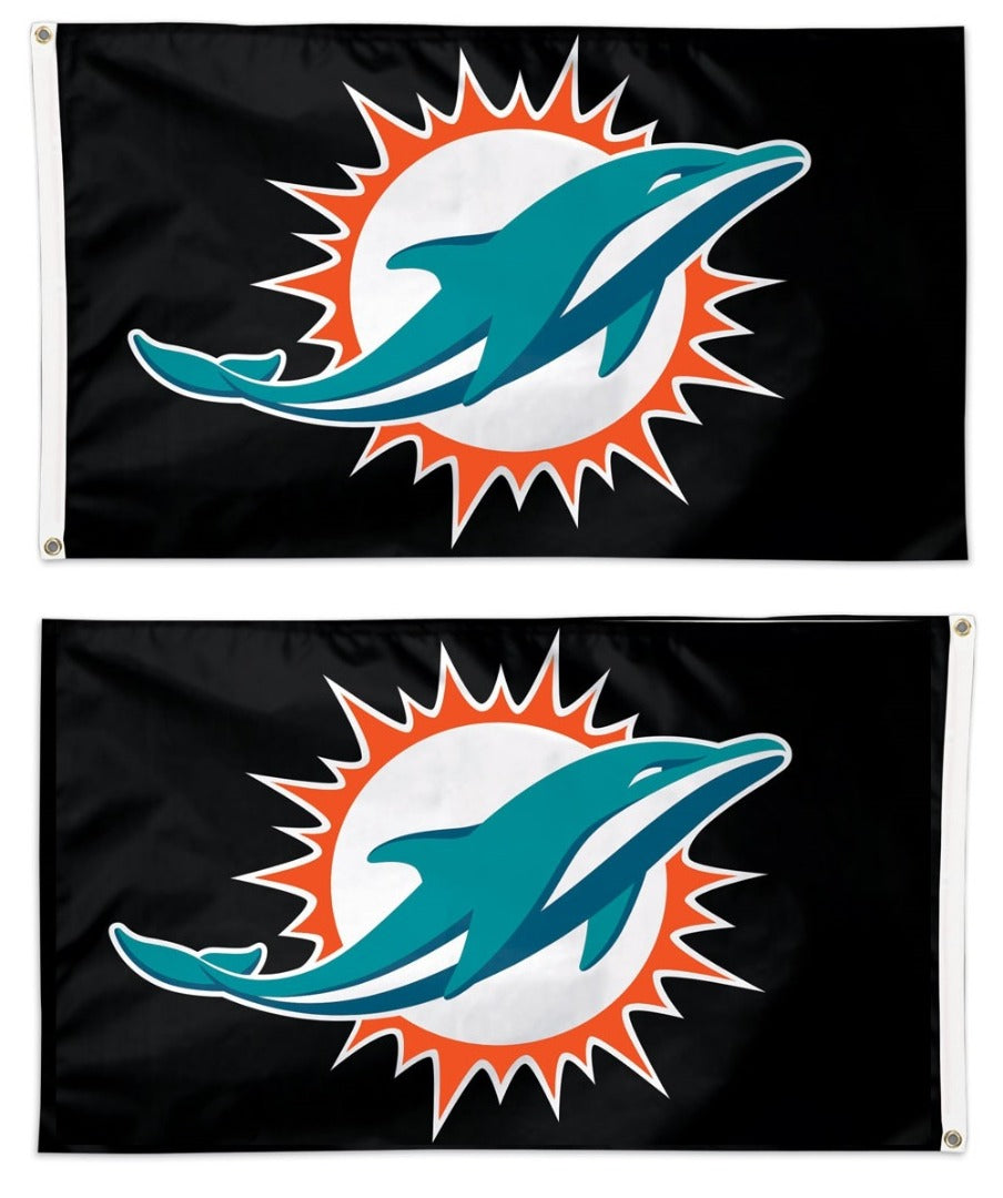 Miami Dolphins Black Flag 2 Sided 3x5 heartlandflags