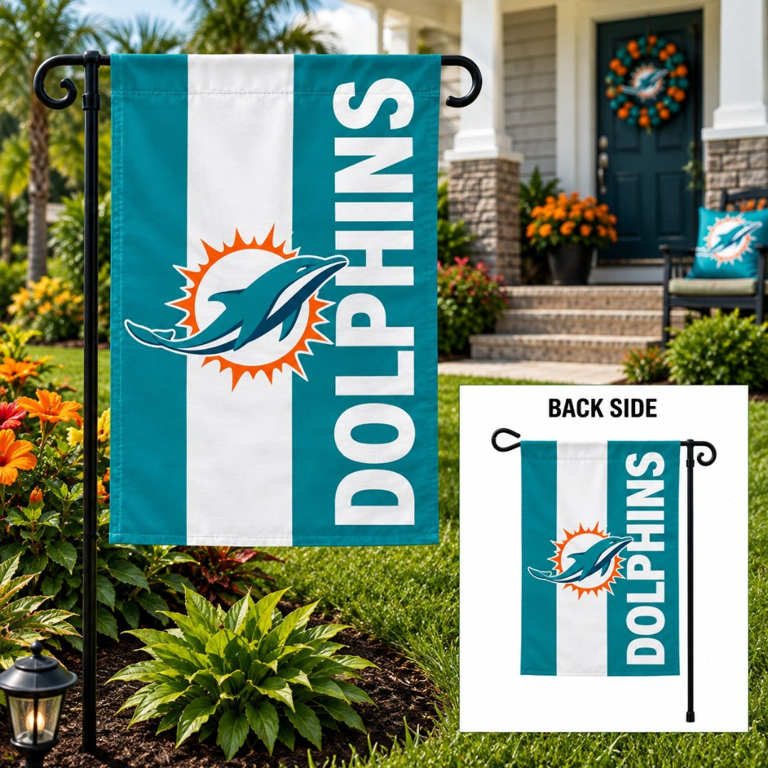 Miami Dolphins Garden Flag 2 Sided Embellished Logo heartlandflags