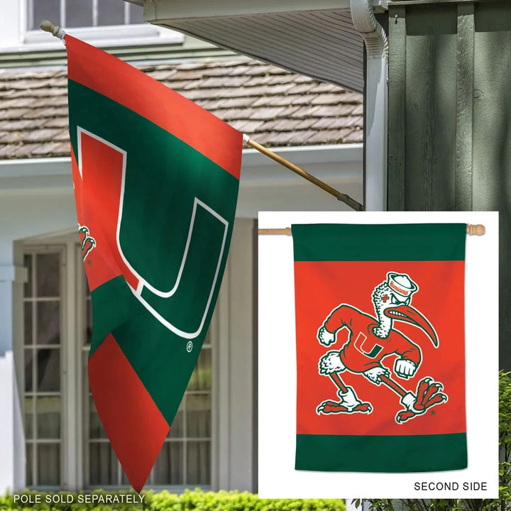 Miami Hurricanes Banner 2 Sided House Flag Mascot heartlandflags