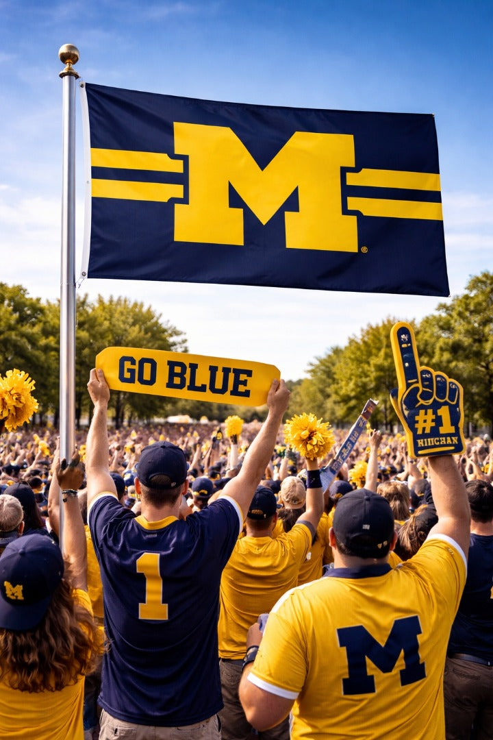 Michigan Wolverines Flag 3x5 Logo Stripe heartlandflags