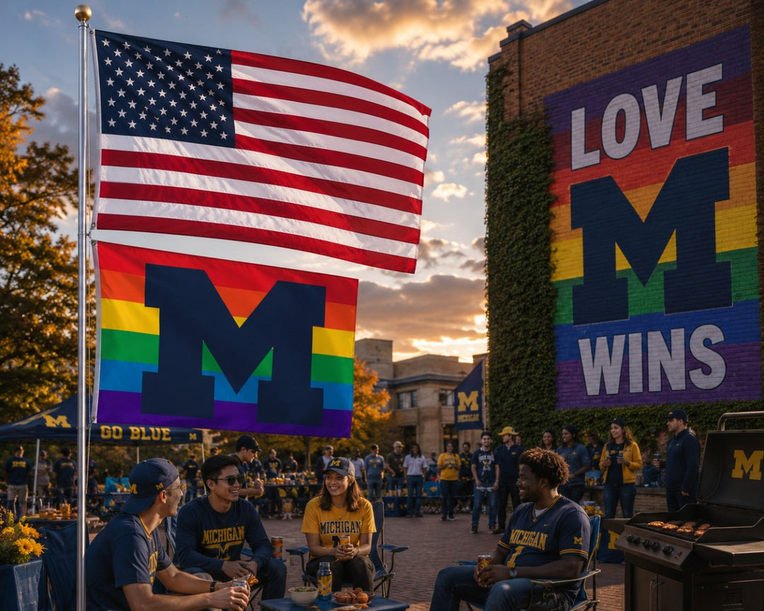 Michigan Wolverines Flag 3x5 Pride Rainbow heartlandflags