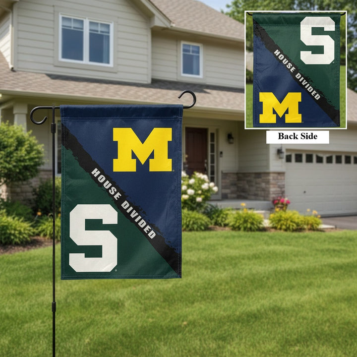 Michigan vs Michigan State House Divided Garden Flag 2 Sided Rivalry heartlandflags