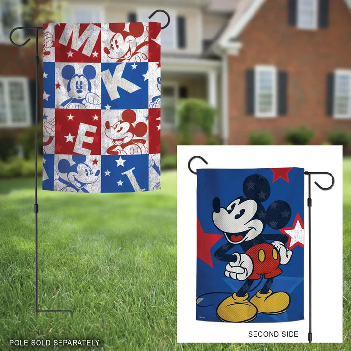 Mickey Mouse Patriotic Garden Flag 2 Sided Block Disney heartlandflags