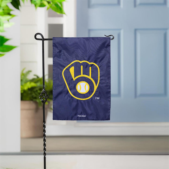 Milwaukee Brewers Garden Flag on stand at front door