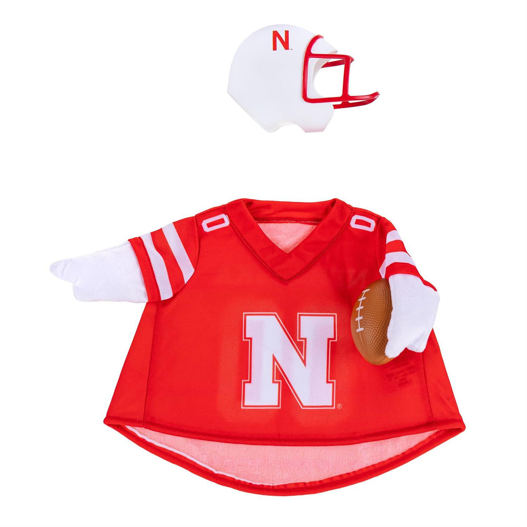 Back view of Nebraska porch goose outfit with NEBRASKA lettering and white 00 numerals