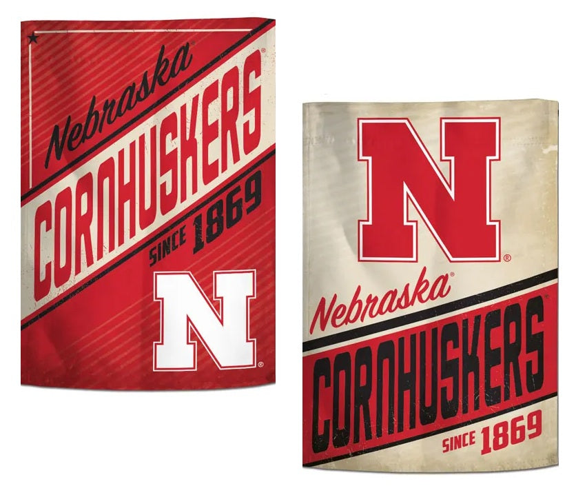 Nebraska Cornhuskers Garden Flag 2 Sided Retro Logo heartlandflags