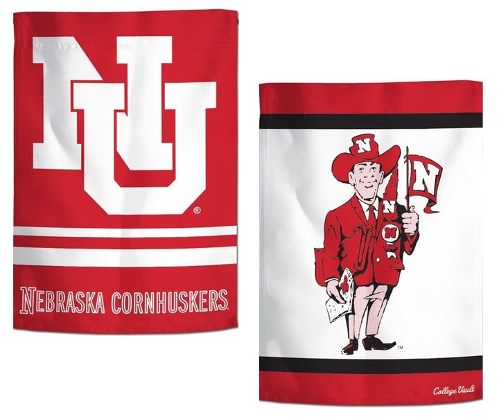 Nebraska Cornhuskers Garden Flag 2 Sided Throwback Logos heartlandflags