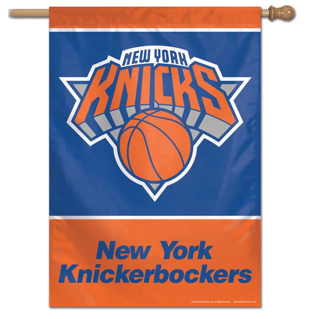 New York Knicks Banner displayed on wooden pole - product image