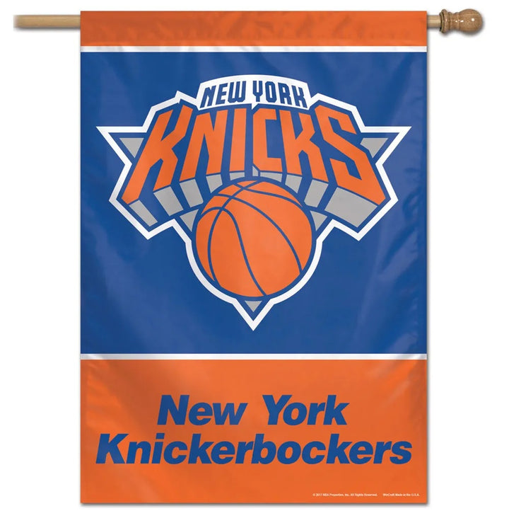 New York Knicks Banner displayed on wooden pole - product image