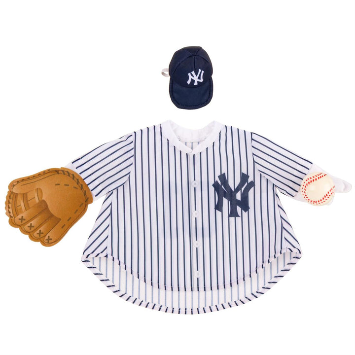 Front angled view of New York Yankees goose costume with interlocking NY jersey emblem