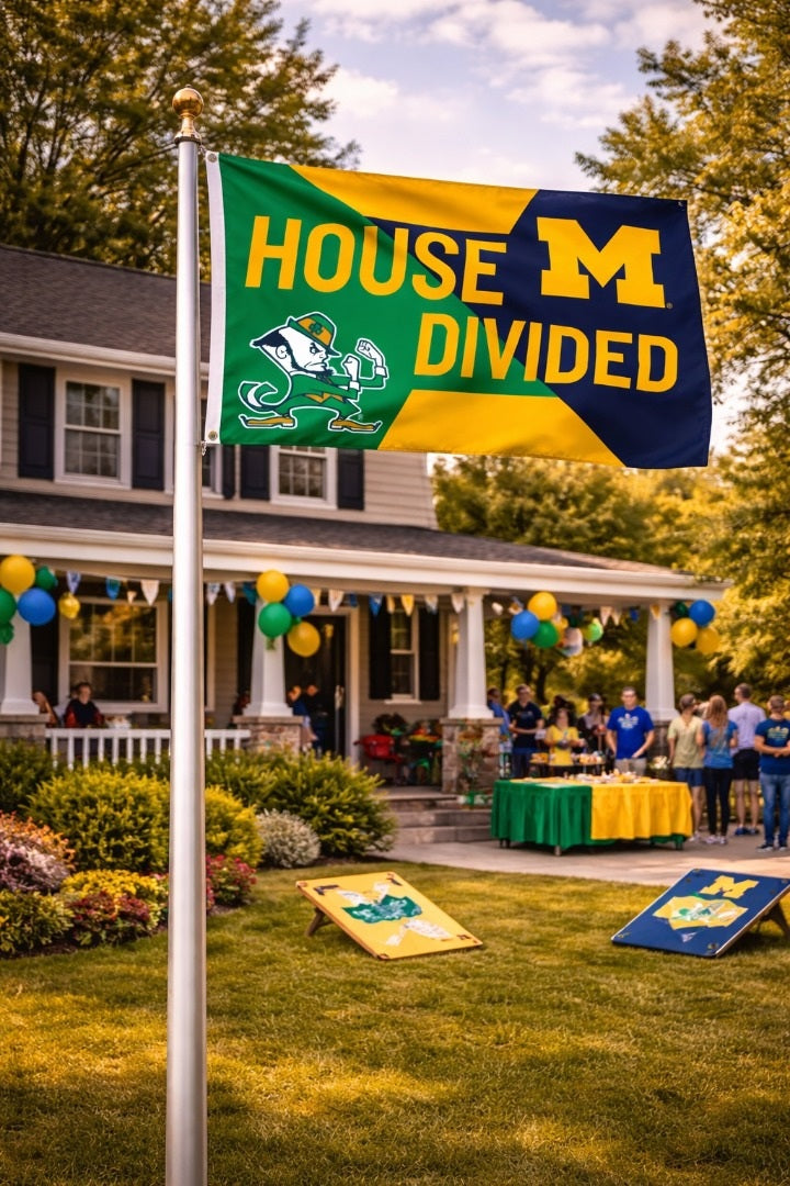Notre Dame vs Michigan House Divided Flag 2 Sided heartlandflags