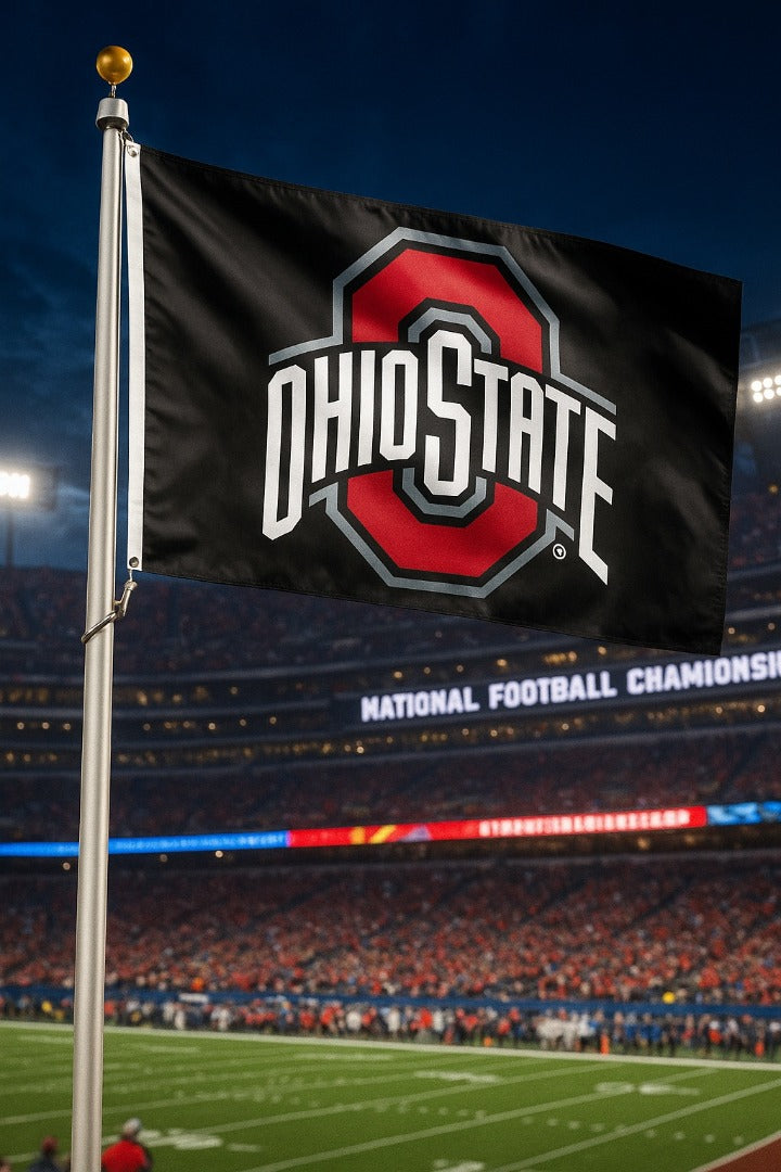 Ohio State Buckeyes 3x5 Double-Sided Flag - Official Black Logo Flag heartlandflags