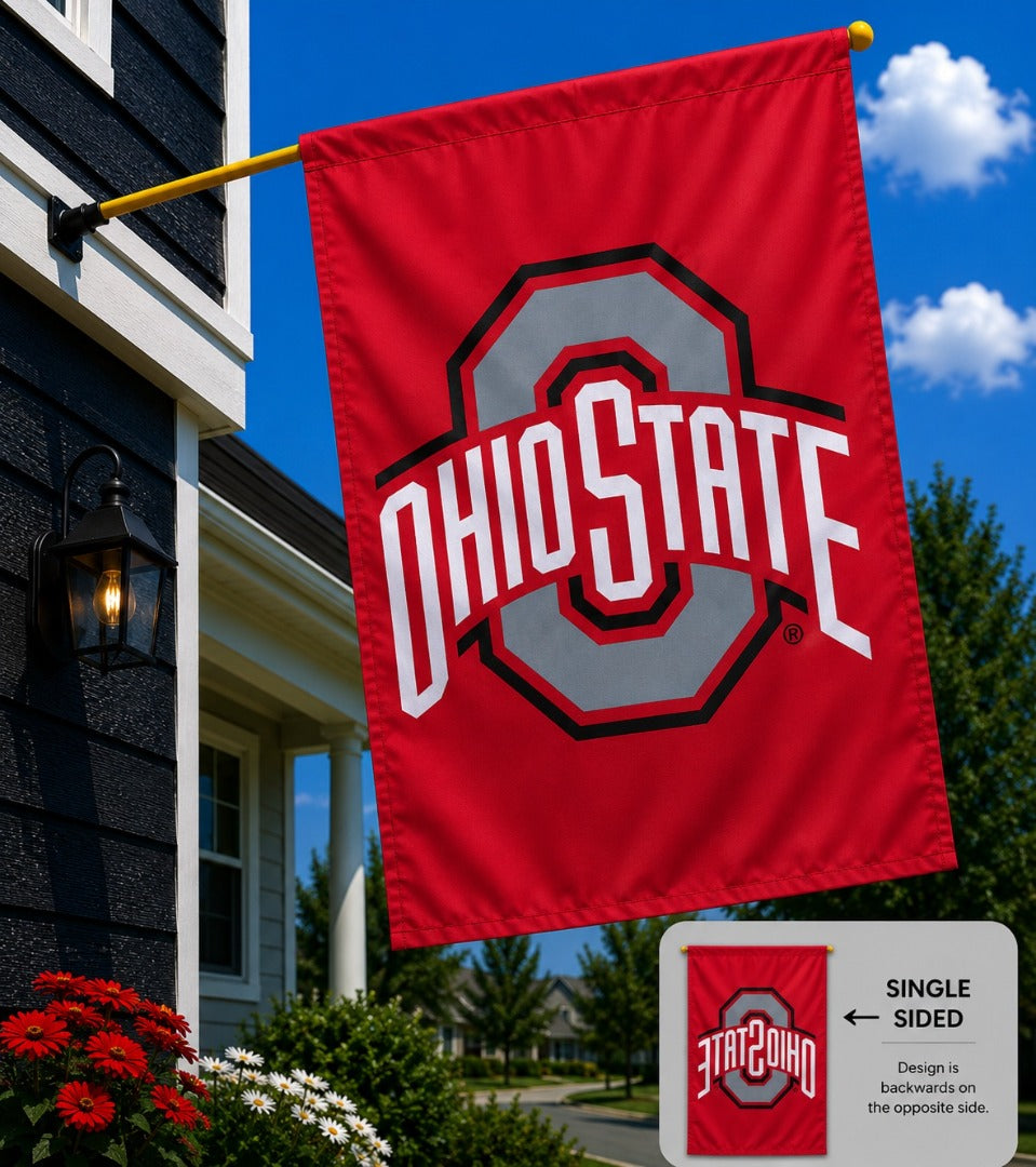 Ohio State Buckeyes Flag Vertical House Banner heartlandflags
