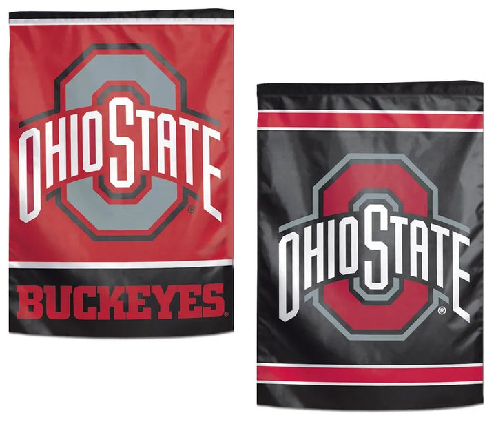 Ohio State Buckeyes Garden Flag 2 Sided Black Red Logo heartlandflags