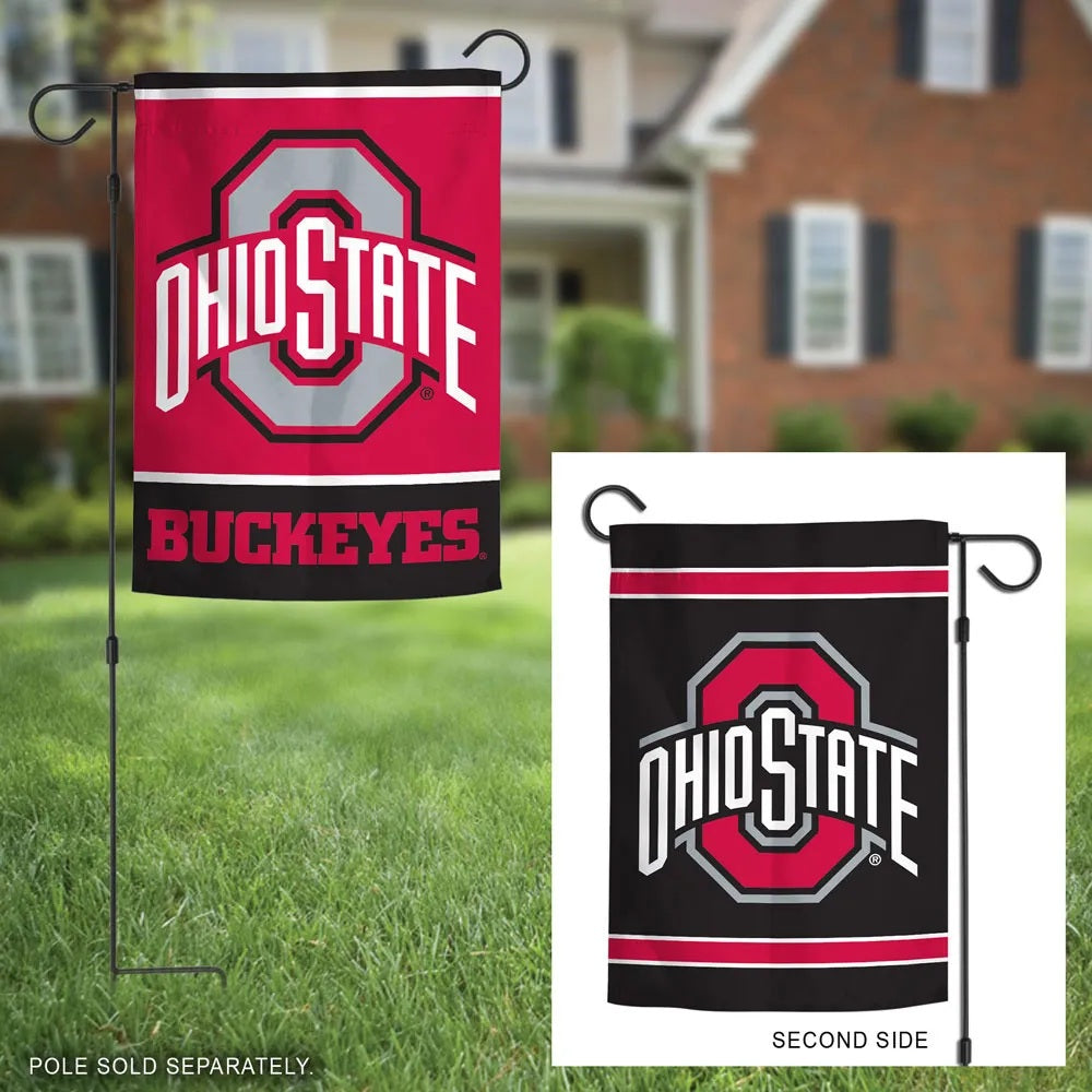 Ohio State Buckeyes Garden Flag 2 Sided Black Red Logo heartlandflags