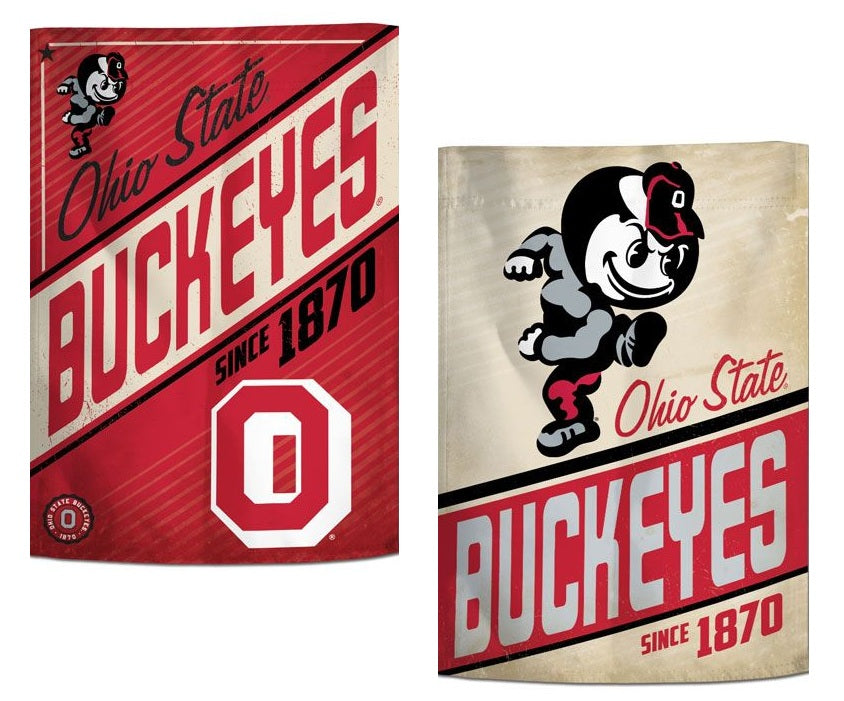 Ohio State Buckeyes Garden Flag 2 Sided Retro Logo heartlandflags