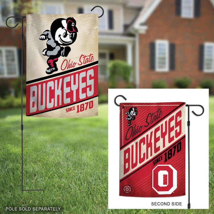 Ohio State Buckeyes Garden Flag 2 Sided Retro Logo heartlandflags