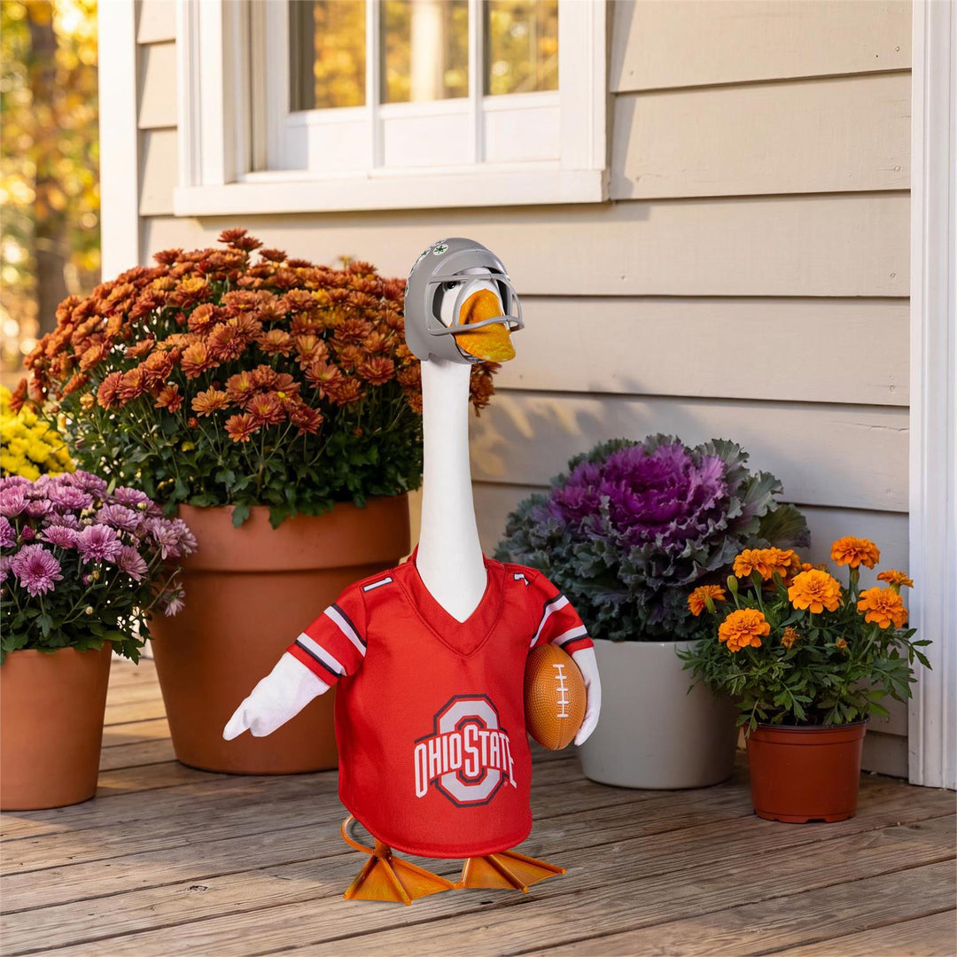 Back of Ohio State Buckeyes goose jersey with number 1 and helmet with buckeye-leaf graphics