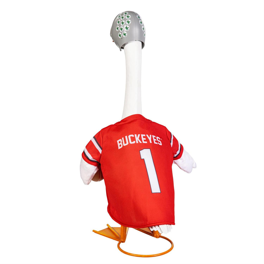 Rear view of Ohio State porch goose outfit showing BUCKEYES lettering and number 1