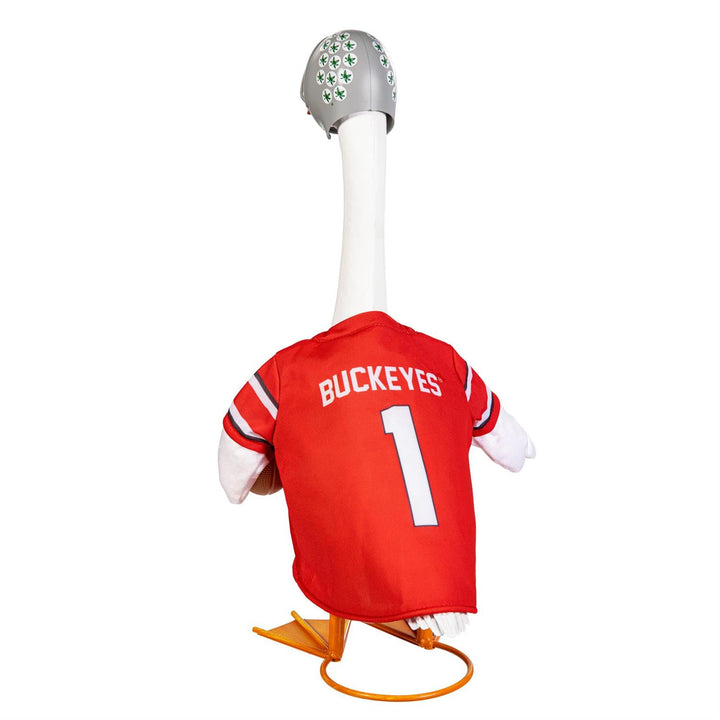 Rear view of Ohio State porch goose outfit showing BUCKEYES lettering and number 1