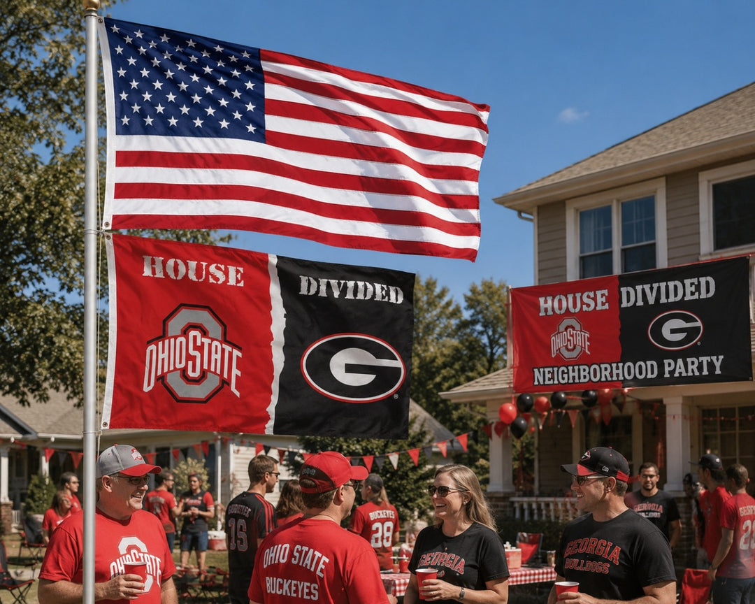 Ohio State and Georgia House Divided Flag 2 Sided heartlandflags