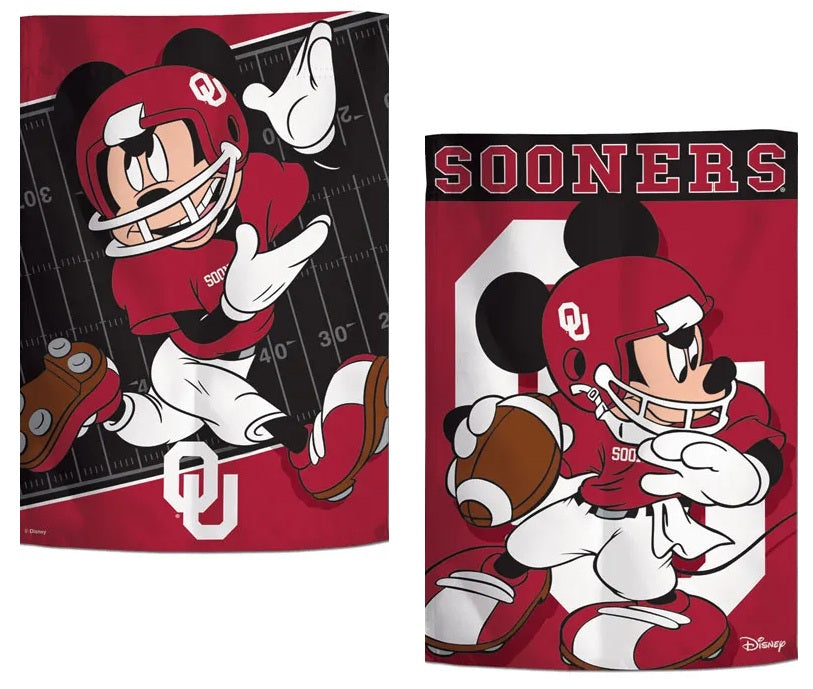 Oklahoma Sooners 2 Sided Mickey Mouse Garden Flag heartlandflags