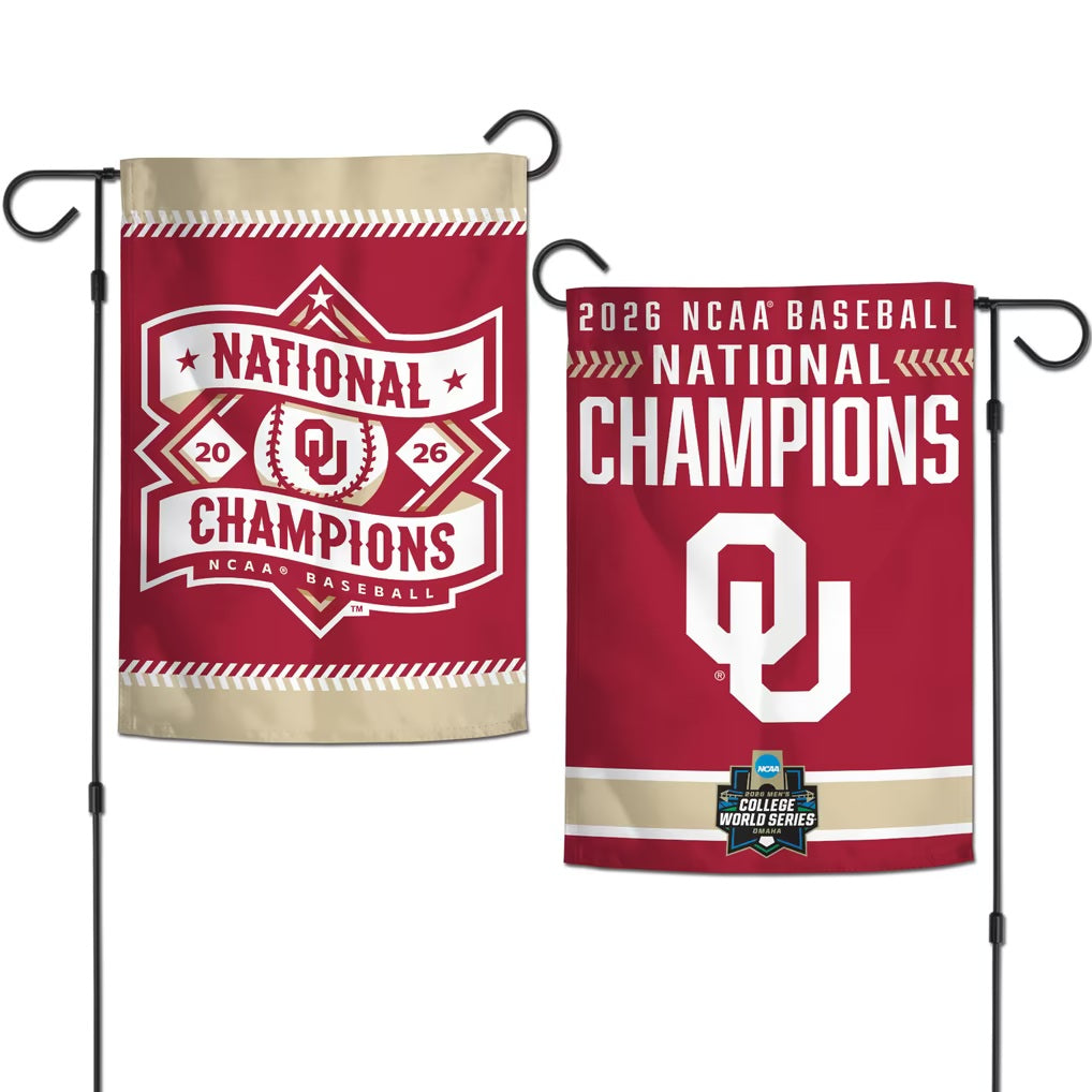 Oklahoma Sooners 2026 Baseball Champions 2 Sided Garden Flag