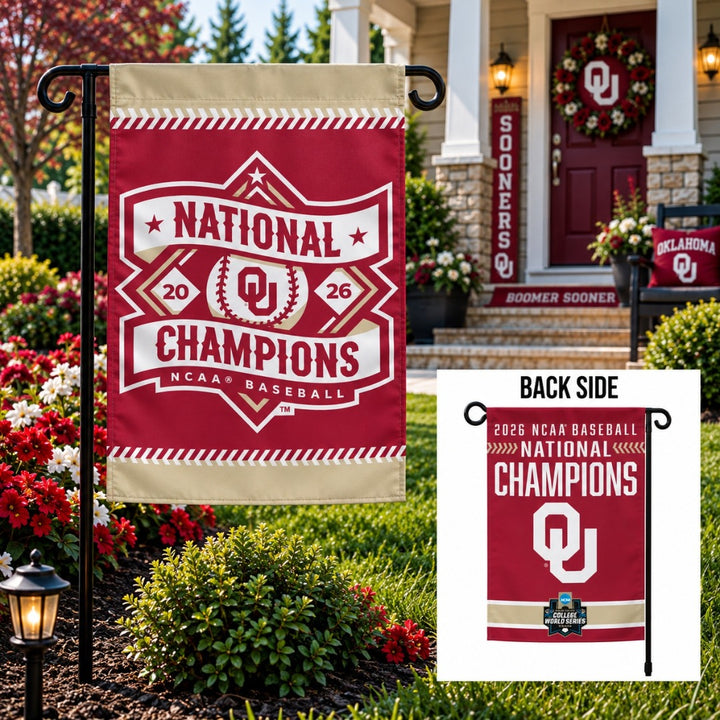 Oklahoma Sooners 2026 Baseball Champions 2 Sided Garden Flag