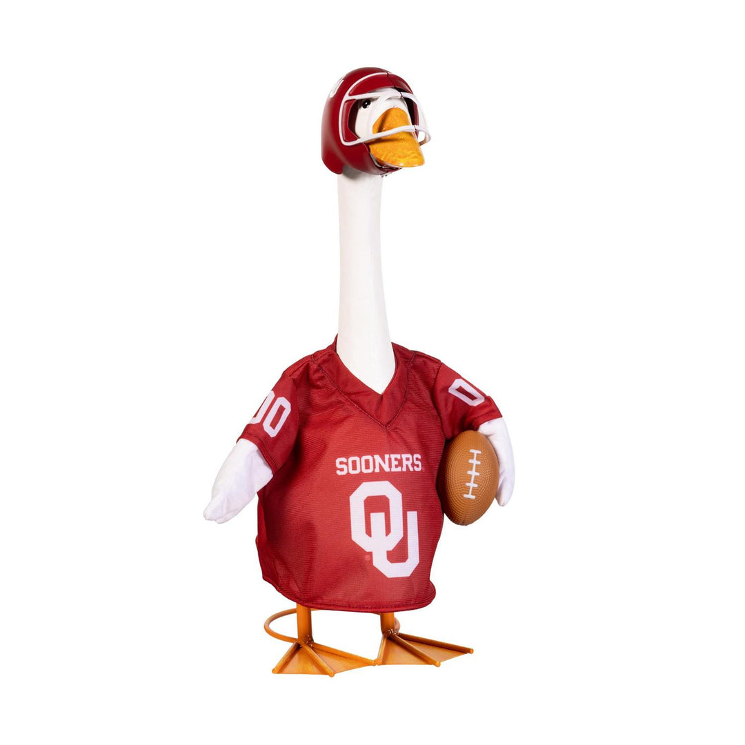 Oklahoma Sooners football outfit displayed on a 21-inch decorative goose; goose not included