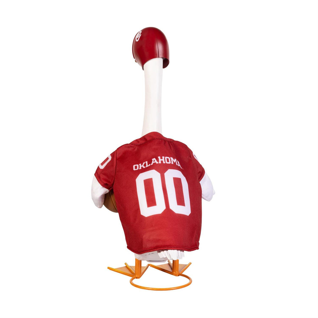 Rear view of Oklahoma Sooners football outfit on a 21-inch goose; goose not included