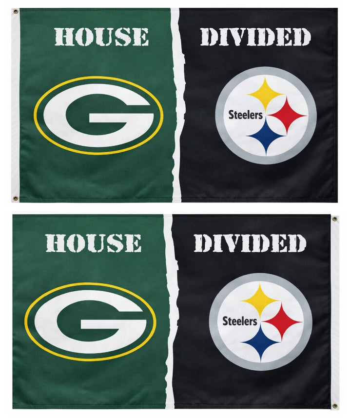 Packers vs Steelers Flag 3x5 House Divided 2 Sided Rivalry heartlandflags