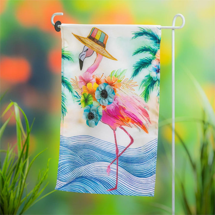 Palm Beach Floral Flamingo 2-Sided Applique Garden Flag | 12.5 x 18 heartlandflags