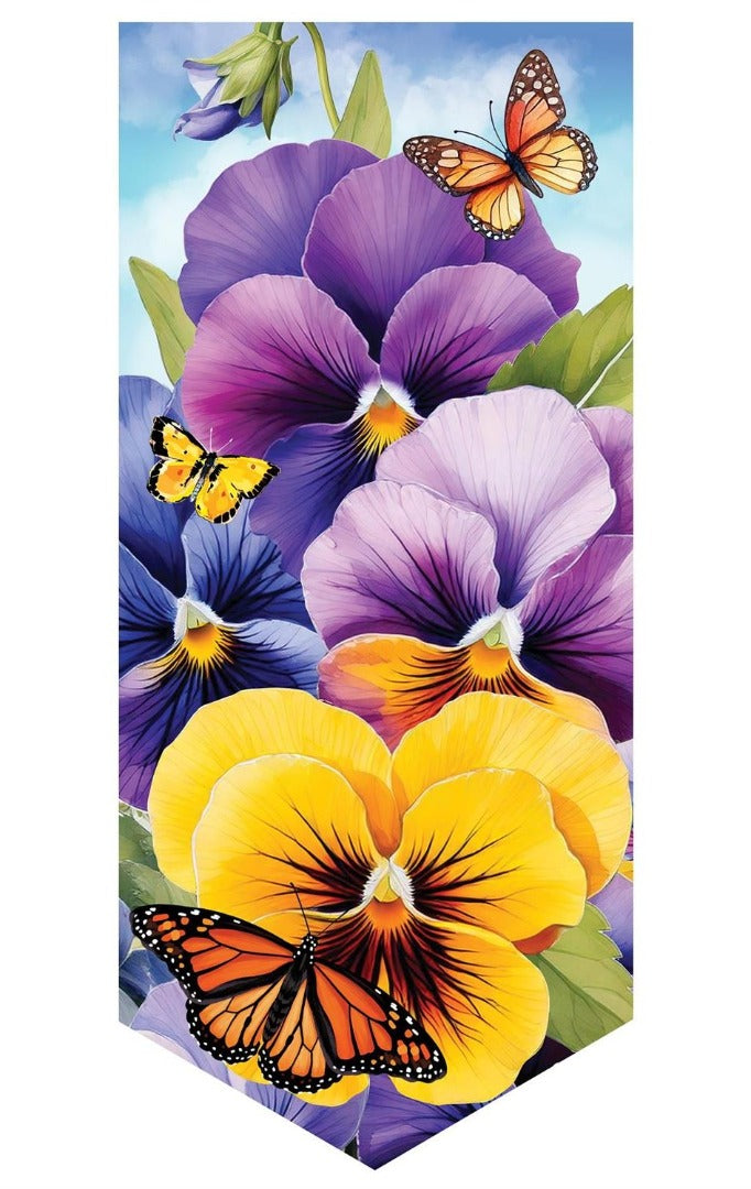Pansies & Butterflies 2 Sided Long Garden Flag heartlandflags