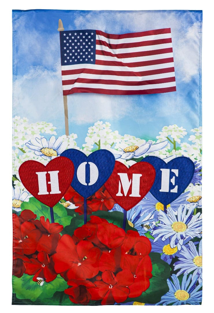 Patriotic Home In Hearts Banner 2 Sided House Flag heartlandflags