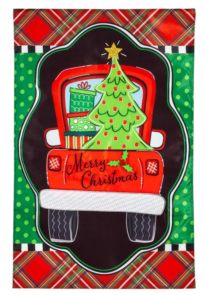 Patterned Christmas Truck Garden Flag 2 Sided Merry Christmas heartlandflags