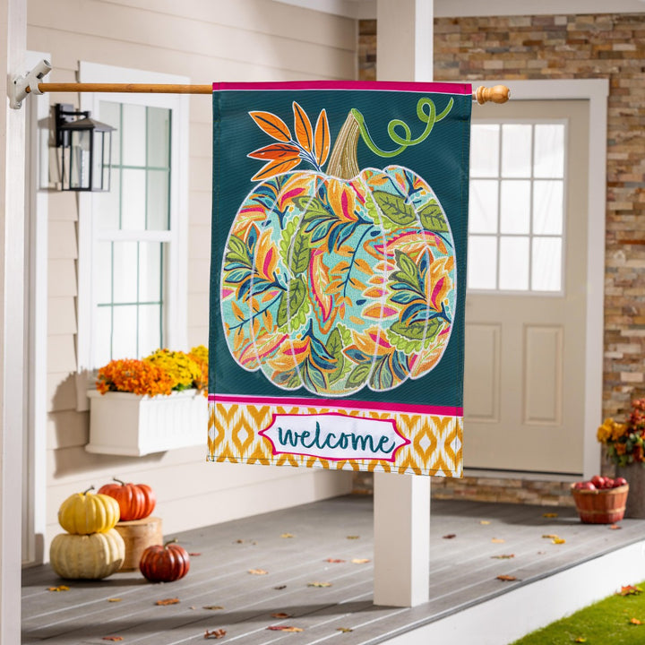 Patterned Jackobean Floral Pumpkin 2 Sided Banner heartlandflags