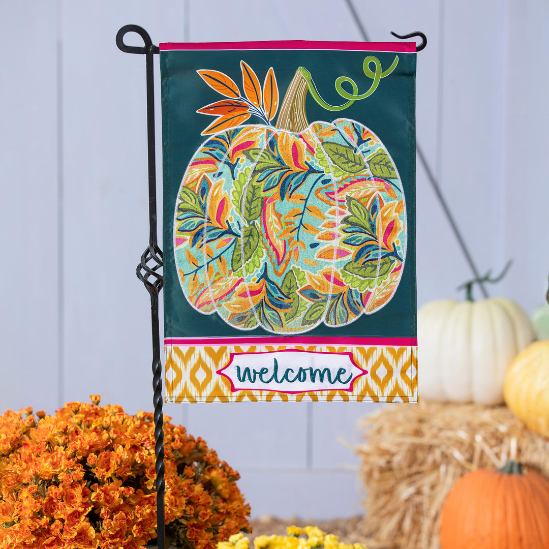 Patterned Jacobean Floral Pumpkin 2 Sided Garden Flag heartlandflags