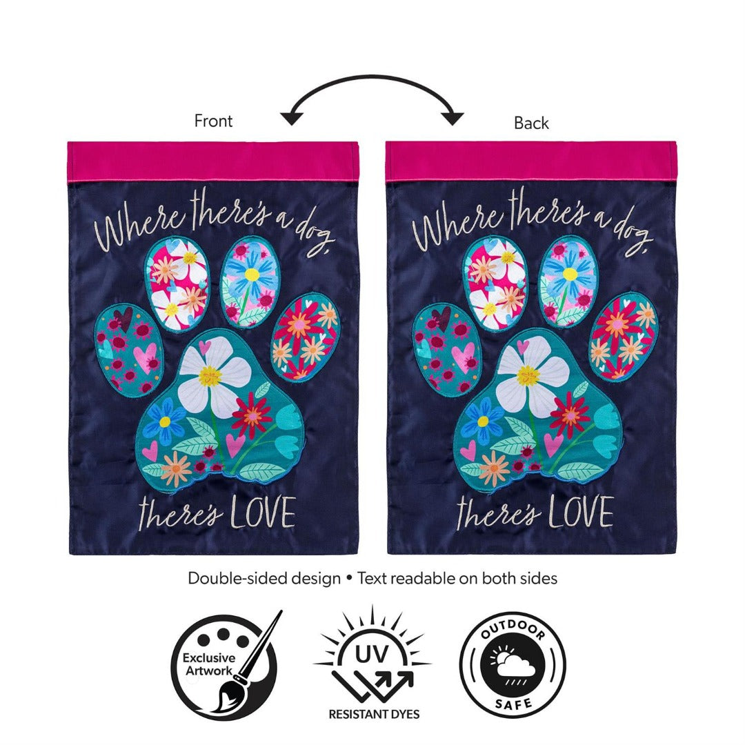 Pet Central Floral Paw Print 2-Sided Applique Garden Flag | 12.5x18 heartlandflags
