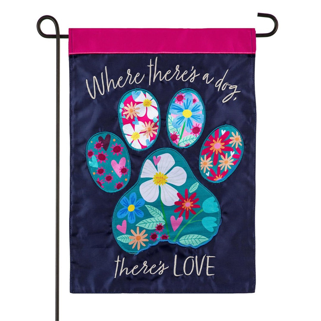 Pet Central Floral Paw Print 2-Sided Applique Garden Flag | 12.5x18 heartlandflags