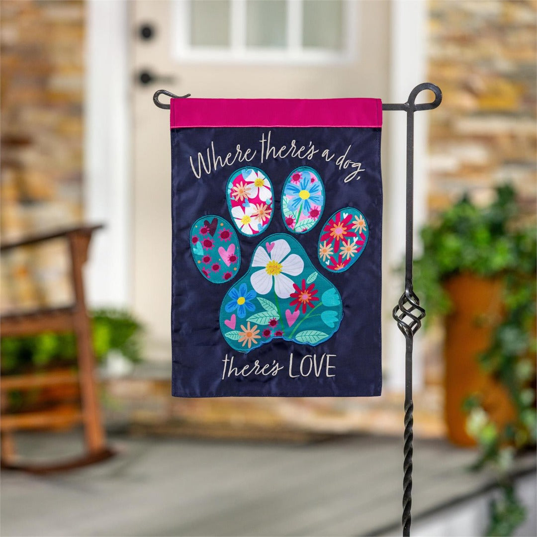 Pet Central Floral Paw Print 2-Sided Applique Garden Flag | 12.5x18 heartlandflags