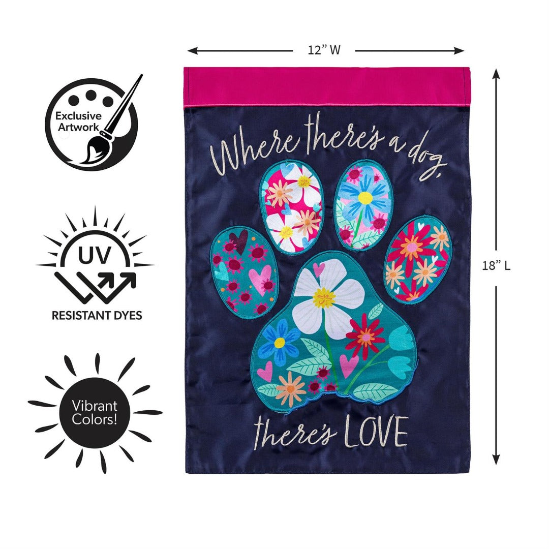 Pet Central Floral Paw Print 2-Sided Applique Garden Flag | 12.5x18 heartlandflags
