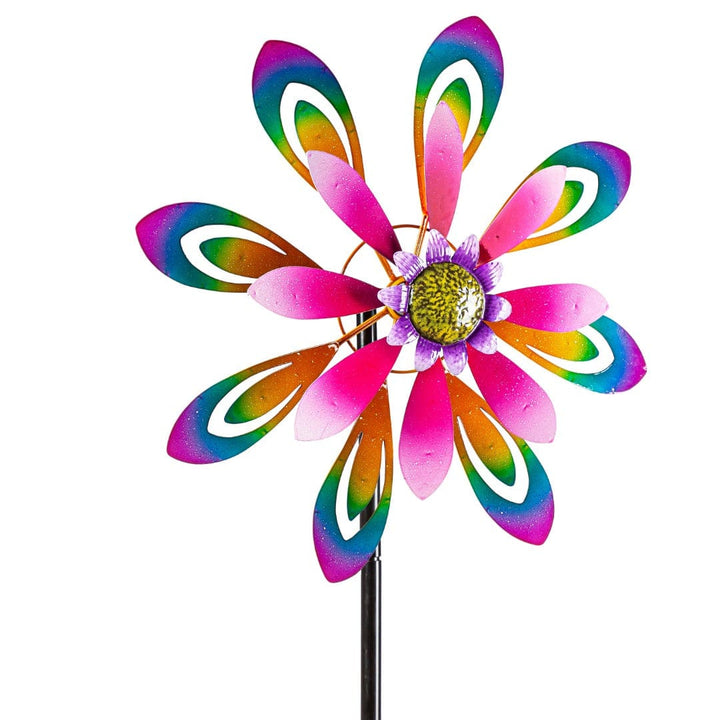 Pink & Purple Flower Wind Spinner 73 Inches Tall heartlandflags