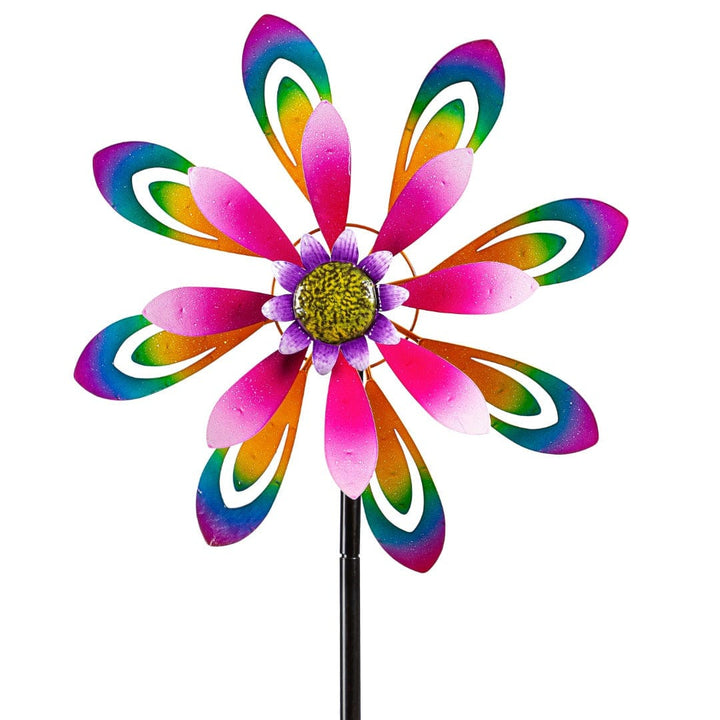 Pink & Purple Flower Wind Spinner 73 Inches Tall heartlandflags