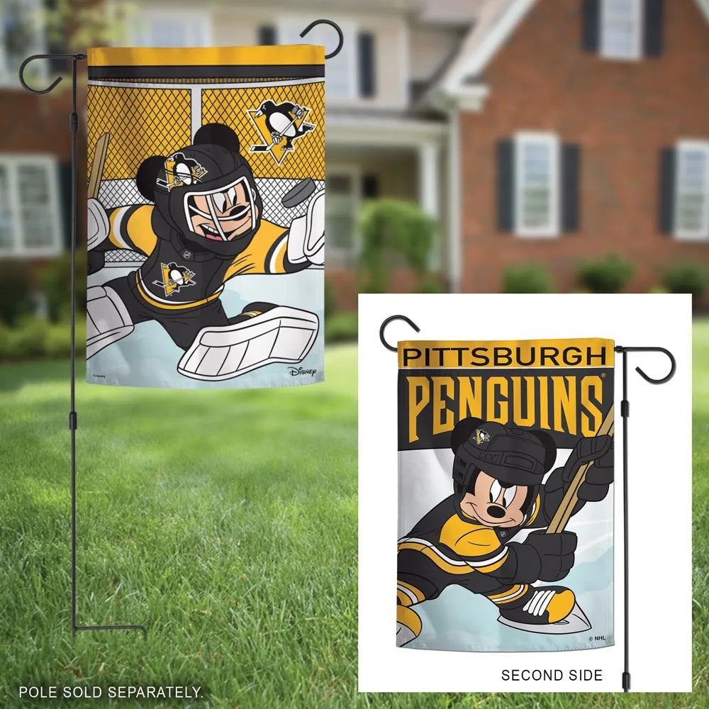 Pittsburgh Penguins Mickey Mouse 2 Sided Garden Flag heartlandflags